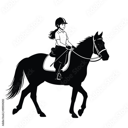 Young girl riding horse illustration, equestrian sport, horseback riding, hobby, animal, recreation vector Vector, illustration
