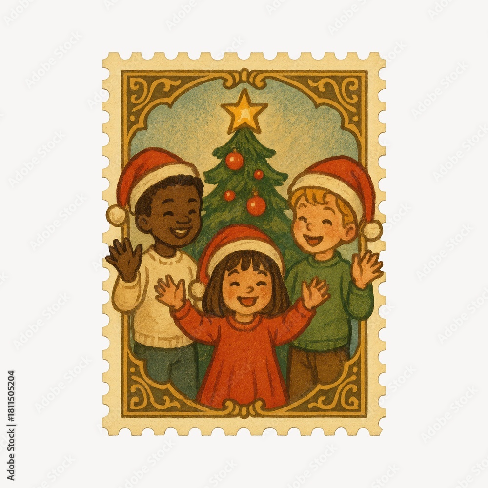 Obraz premium Joyful children celebrating Christmas together.