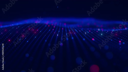 Futuristic technology wave motion with cloud data points. Digital cyberspace concept. Abstract digital wave with moving particles. Big data flow animation.