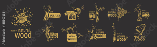 A set of unusual hand-drawn vector logos for the production of wood products