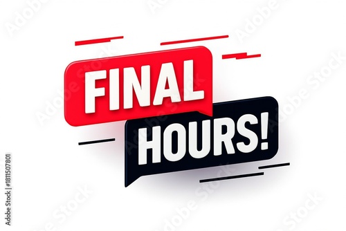 Urgent sale announcement with red and black speech bubbles saying final hours