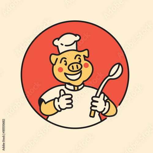 pig chef character with dipper