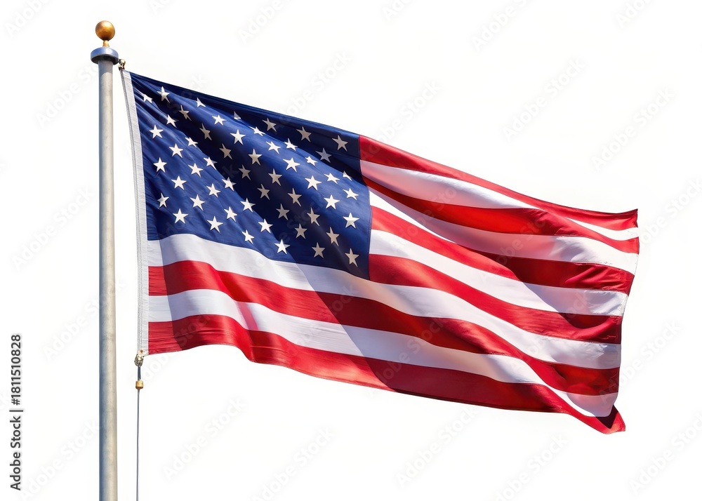 Fototapeta premium American Flag with Stars and Stripes Against White Background