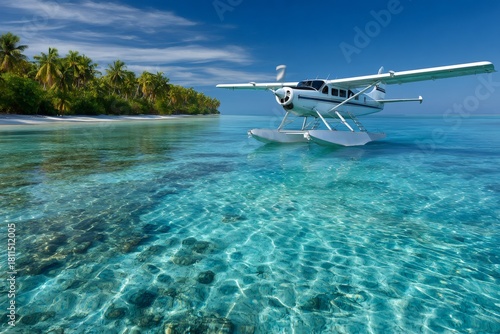 Wallpaper Mural Seaplane mooring near pristine tropical island beach Torontodigital.ca