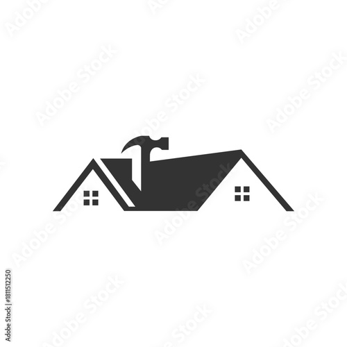 A striking dark silhouette of a house, elegantly complemented by a hammer, all set against a transparent background.