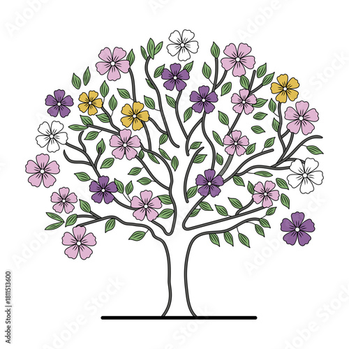 A vintage style illustration showing cherry tree