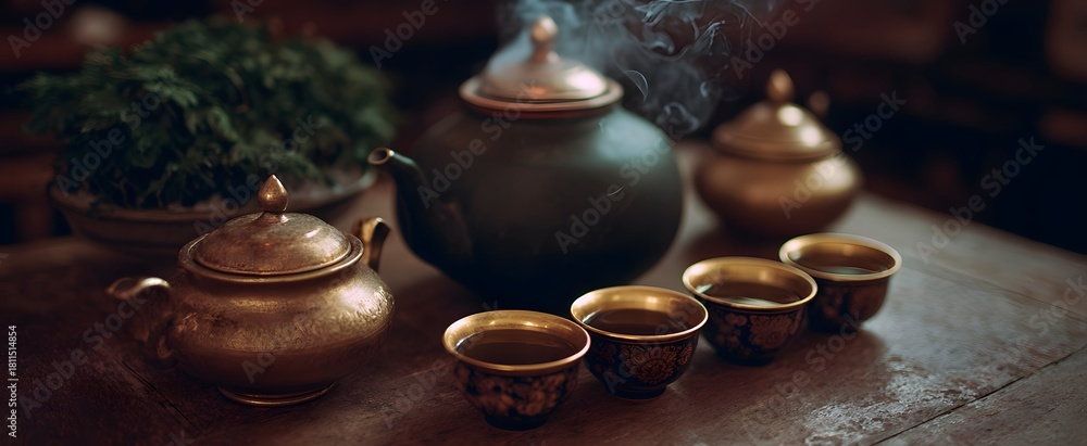 Fototapeta premium blending diverse tea customs from various cultures in peaceful shared tranquility