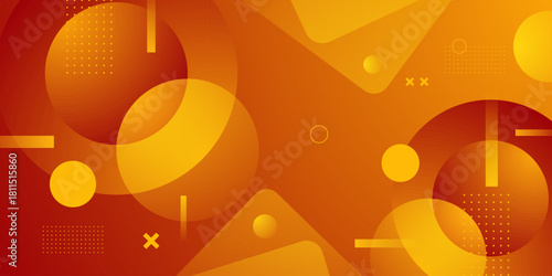 Abstract geometric background with gradient orange color element design. Simple and trendy circle and square shapes papercut style concept.