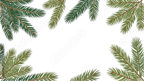 Vibrant Green Spruce Branch Border Frame for Festive Winter Holiday Season Design with Ample Copy Space