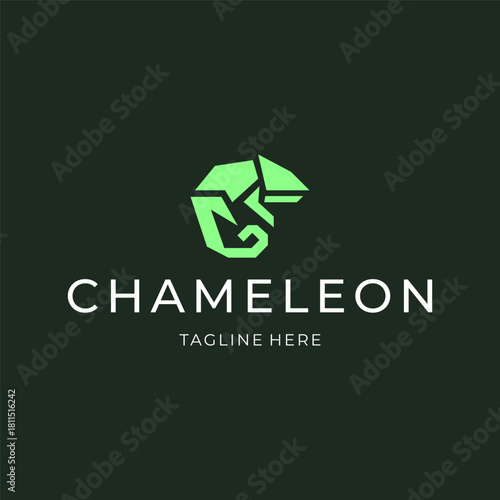 Geometric chameleon logo design. reptile flat icon illustration vector