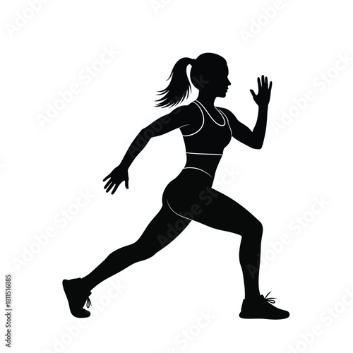 Silhouette of a fit woman running fast in athletic wear, isolated on a white background. energetic motion. isolated on white background, Vector, illustration