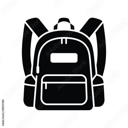 Isolated black backpack icon with front pockets and shoulder straps on a white background, graphic design isolated on white background, Vector, illustration