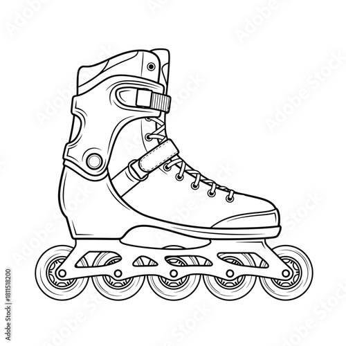 Single inline skate illustration isolated on white background, front view, detailed drawing of rollerblade with wheels and laces. isolated on white background, Vector, illustration