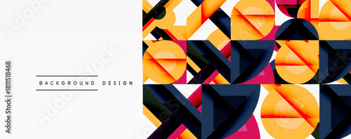 Abstract geometric pattern. Orange, pink, navy shapes create dynamic visual texture. White space provides contrast, clean design element.