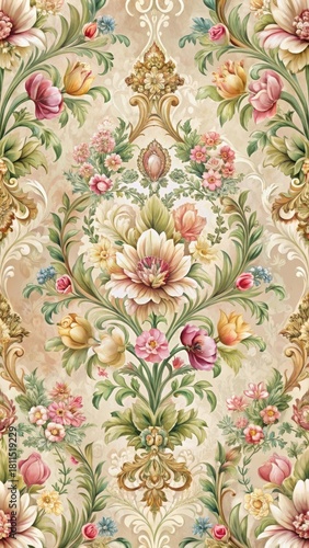 Delicate floral damask with intricate patterns and colors