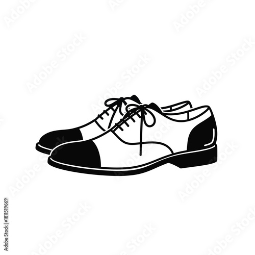 Classic cap toe oxford dress shoes with laces, detailed line art illustration on white background, isolated. isolated on white background, Vector, illustration