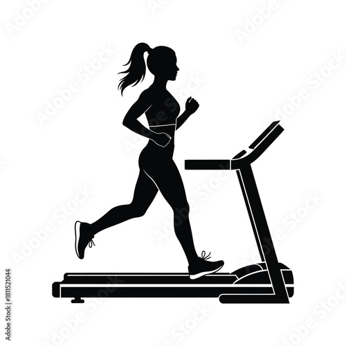 Silhouette of a woman running on a treadmill, engaged in a cardio workout for fitness and weight loss. isolated on white background, Vector, illustration