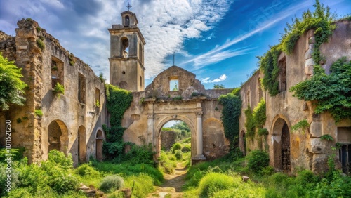 Ruins of abandoned church Sant'Egidio in Bussana Vecchia ghost town