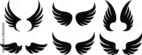 Collection of diverse black angel wing silhouettes for design elements