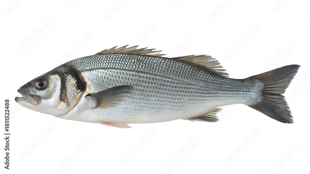 Fototapeta premium Isolated european seabass on black background a fresh catch of the day