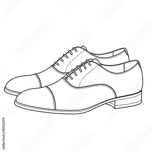 Line art illustration of classic cap toe oxford dress shoes, perfect for fashion and style concepts. isolated on white background, Vector, illustration