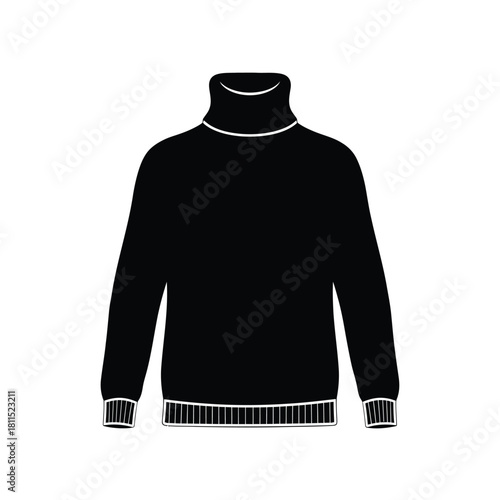 Black turtleneck sweater icon with clean lines and minimalist design on a white background, isolated. isolated on white background, Vector, illustration