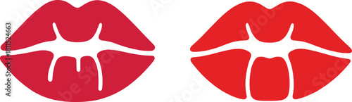 Two stylized lips with dripping lipstick in red and pink