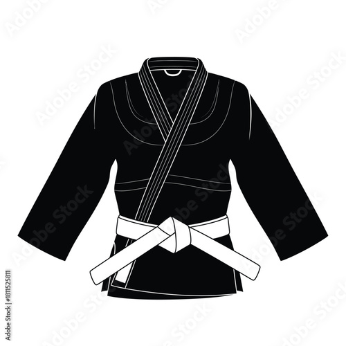 Black gi and white belt for brazilian jiu-jitsu or martial arts training isolated on white background isolated on white background, Vector, illustration
