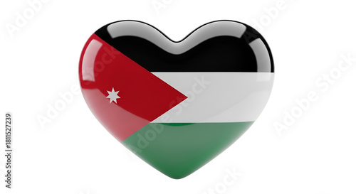 Free Download Heartfelt Jordan: A glossy heart emblem displaying the striking colors and emblems of Jordan's flag, embodying national pride and cultural heritage.  - GFXLoad