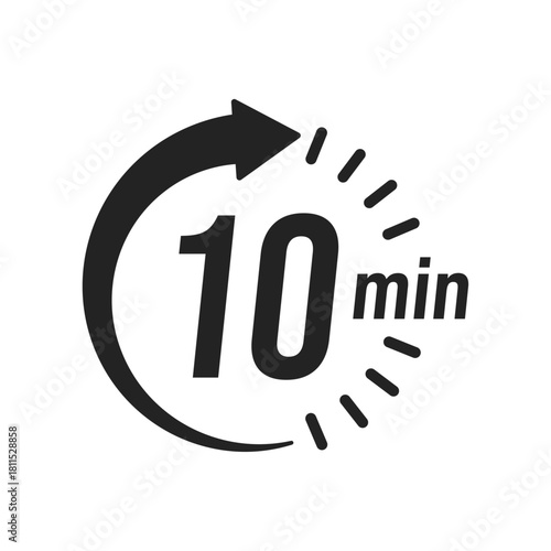 10 minute Timer, clock, stopwatch isolated icons. Countdown timer symbol. Label cooking time. Minute timer, Time measure, Chronometer, Alarm, Kitchen timer, label, sticker, stamp. Vector illustration