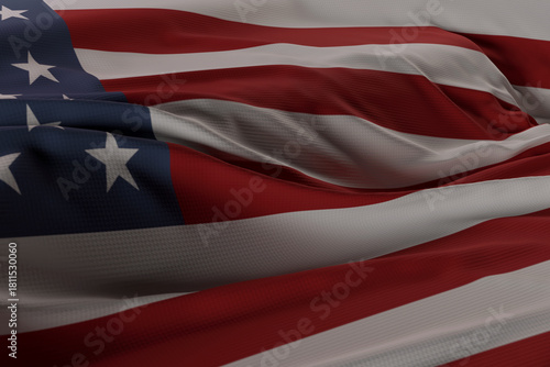3D rendering of wrinkled American flag in close-up view