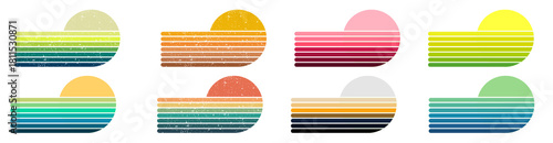 Collection of vector illustration icon set with speech bubble sign design on the beach Surfboard Sunset Vintage Grunge