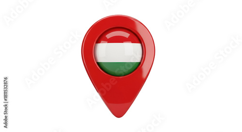 Free Download Hungarian Location Icon: A vibrant, glossy red location pin icon adorned with the Hungarian flag, symbolizing place, position and geographic marking. - GFXLoad