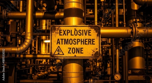 Industrial Zone Under Alert: Explosive Atmosphere Warning Sign in the Facility