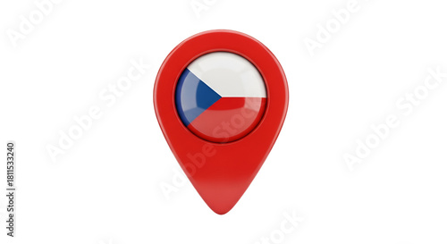 Free Download Czech Republic Location: A close-up shot of a vibrant red location marker prominently displaying the Czech Republic flag, symbolizing a specific place. - GFXLoad