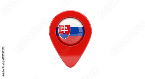 Free Download Slovakia Location Icon: A vibrant red location marker prominently displays the Slovakian national flag within a circular emblem, signifying a point of interest or a geographical location - GFXLoad