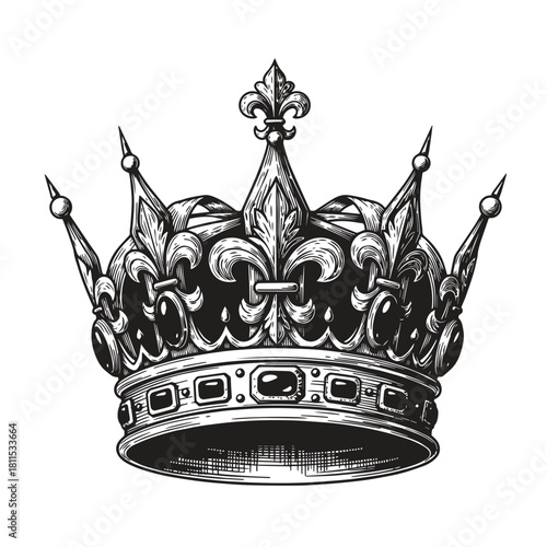 Vintage Engraved Royal Crown with Fleur-de-lis Motifs