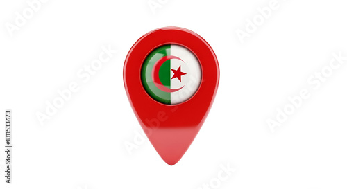 Free Download Algeria Location Icon: A vibrant Algeria flag elegantly integrated into a sleek location pin, symbolizing pinpoint accuracy and geographic precision. - GFXLoad