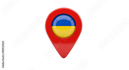 Free Download Ukraine Location Icon: A striking representation of Ukraine, symbolized by its national flag within a vibrant red location pin, signifying place, position, and significance. - GFXLoad