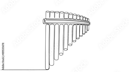 Minimalist line art of pan flute instrument offering a simple elegant ethnic music design element for creative projects