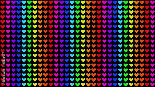 Rainbow Heart Grid Seamless Abstract Background.