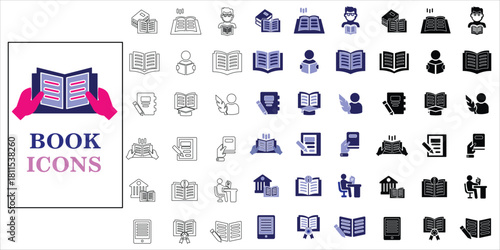 book icons set. study, books, notebook, library, e book, reading, knowledge and more. simple complette vector illustration