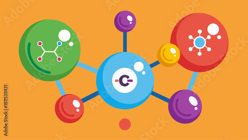 A colorful drawing of molecules with a C on one of them. The drawing is meant to represent the idea of chemistry and the importance of understanding the building blocks of matter