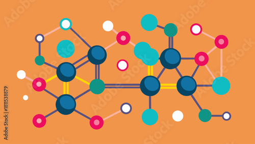 A colorful drawing of molecules and atoms. The drawing is abstract and has a lot of different colors. The idea behind the drawing is to show the complexity of the chemical world