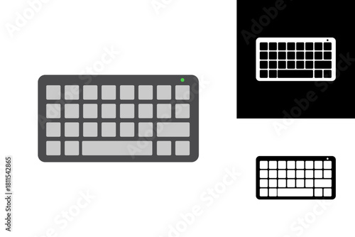 Modern flat design illustration of a computer keyboard, showcasing various minimalist stylistic representations for digital device concepts and user interface elements