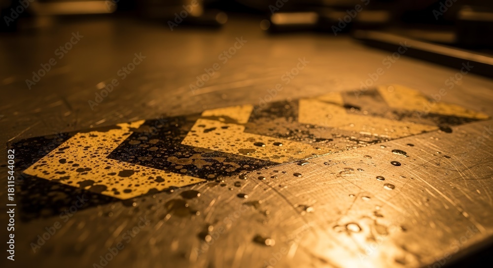 Naklejka premium Metallic Surface Texture: A Caution Mark Imbued With An Industrial Aesthetic