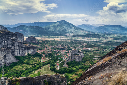 the village Kastraki seen from the Great Meteora Monastry, Greece