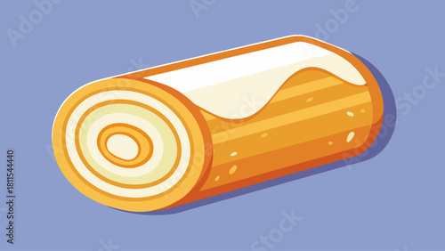 A cartoon drawing of a roll of pastry with a white frosting. The pastry is sitting on a blue background