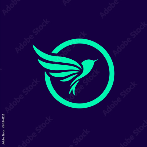 Vibrant Teal Bird in Flight Logo