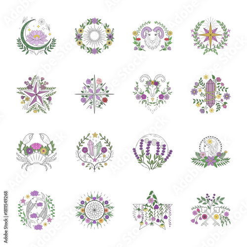 Collection of Celestial and Mystical Vintage Style Illustrations 

